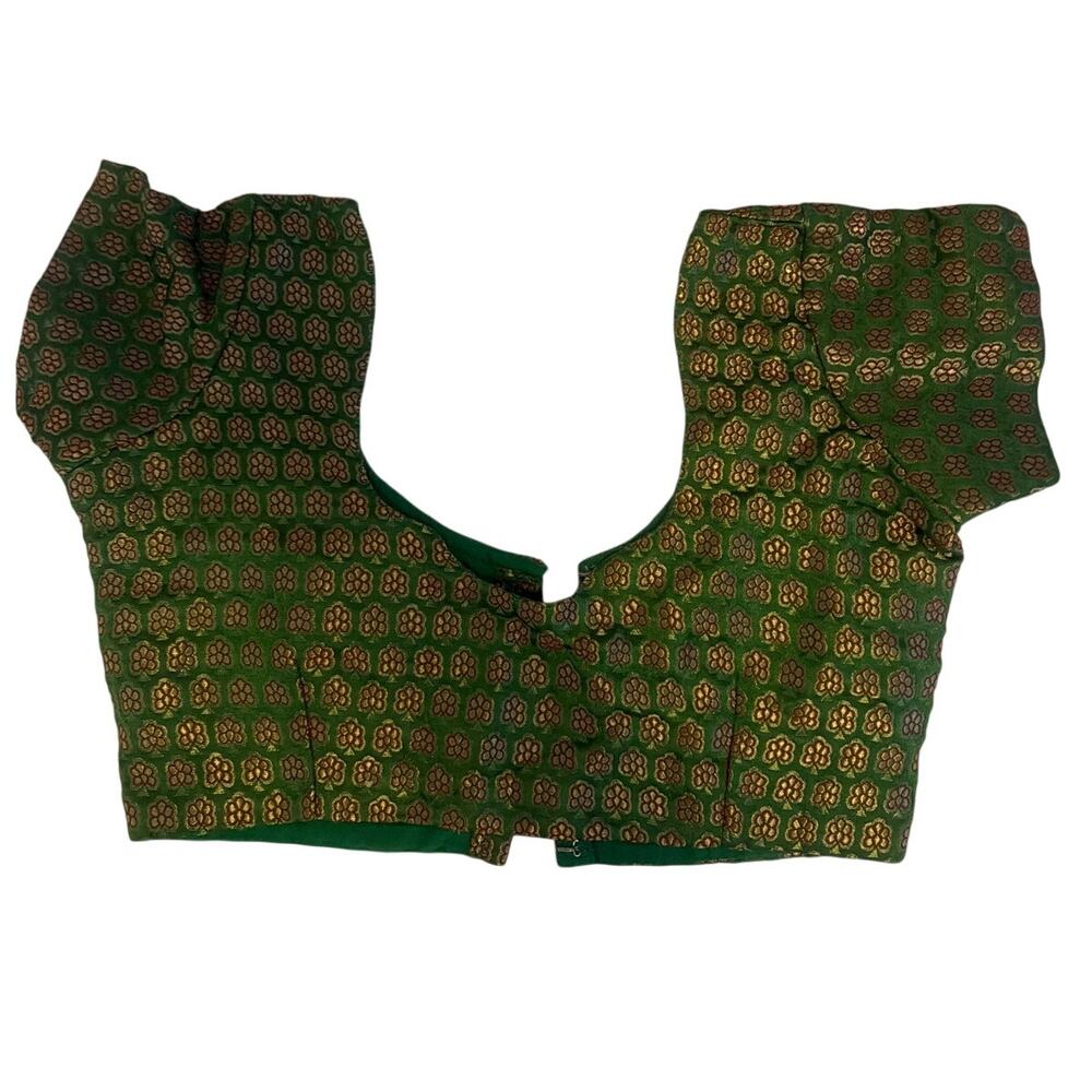 Green Gold Handmade Brocade Choli Blouse Woman South Asian Saree Crop Top Geo